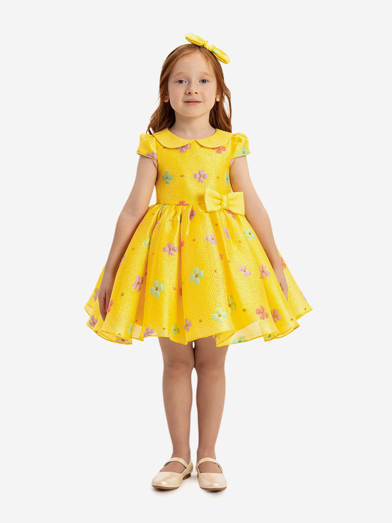 DRESS & Fleur Baby Girls Floral Dress with Headband in Yellow