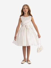 DRESS & Fleur Girls Satin Dress with Matching Bag in White