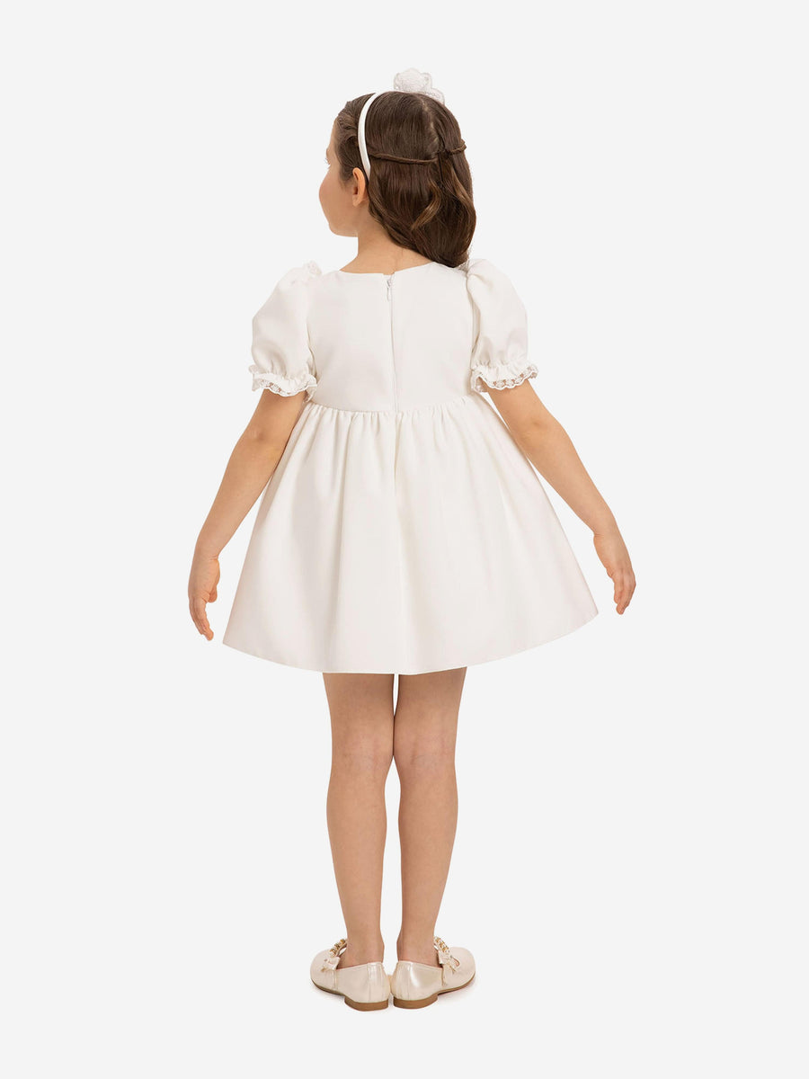 DRESS & Fleur Baby Girls Dress Set with Teddy Bear in White