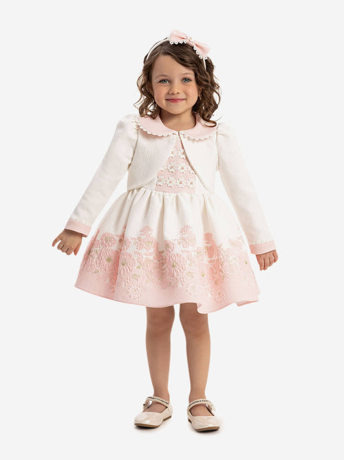 DRESS & Fleur Baby Girls Dress with Bolero and Headband in Pink