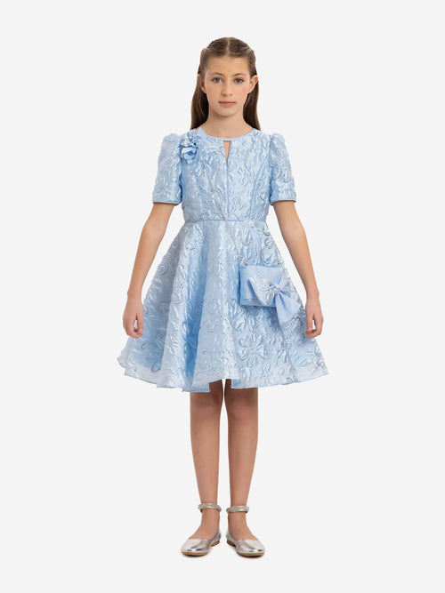DRESS & Fleur Girls Elegant Dress with Matching Bag in Blue