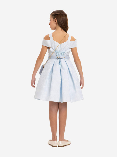 DRESS & Fleur Girls Dress with Bag and Belt in Blue
