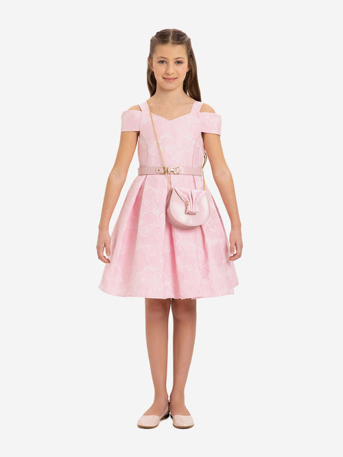 DRESS & Fleur Girls Dress with Bag and Belt in Pink