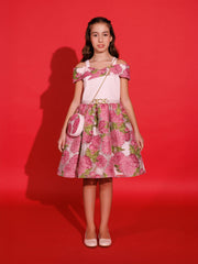 DRESS & Fleur Girls Jacquard Dress with Bag in Pink