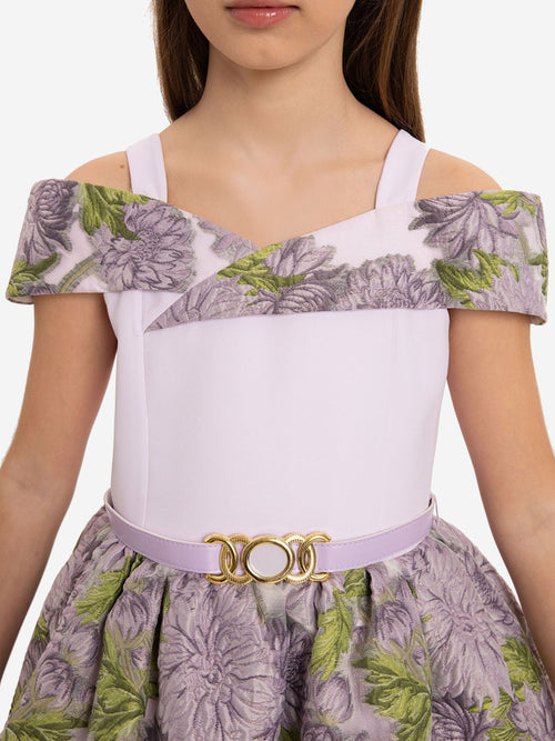 DRESS & Fleur Girls Jacquard Dress with Bag in Purple
