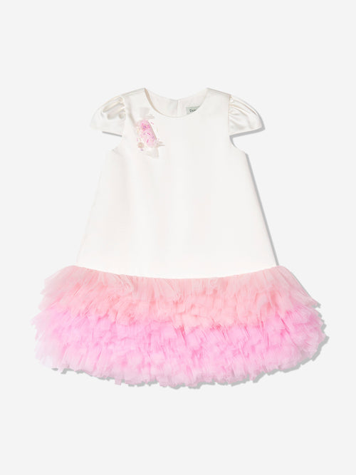 DRESS & Fleur Girls Tulle Trim Occasion Dress in Ivory