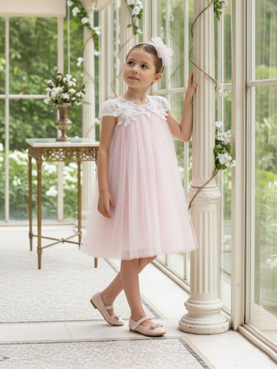 DRESS & Fleur Girls Flower Occasion Dress with Headband in Pink