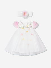 DRESS & Fleur Baby Girls Occasion Dress with Headband in Ivory