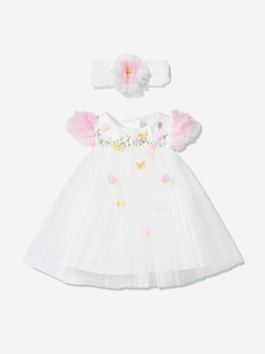 DRESS & Fleur Baby Girls Occasion Dress with Headband in Ivory
