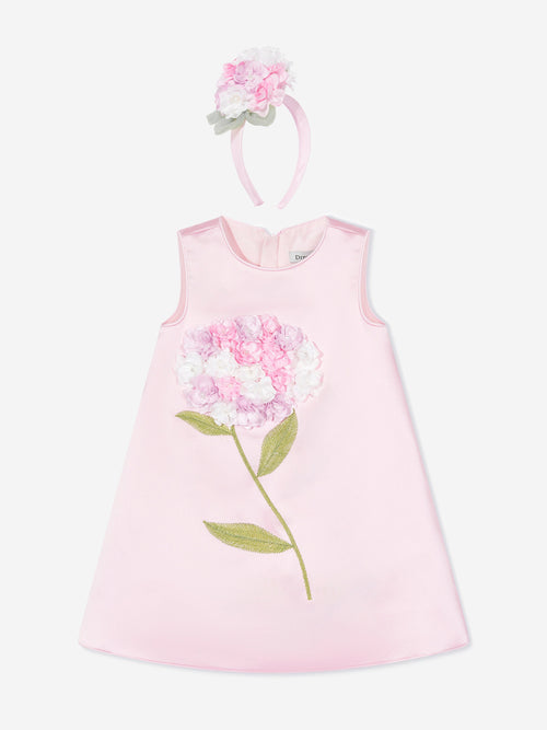 DRESS & Fleur Girls Flower Occasion Dress with Headband in Pink