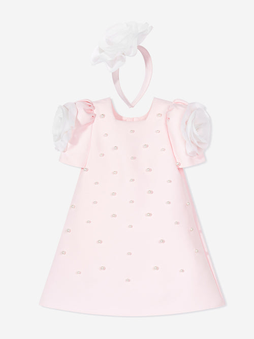 DRESS & Fleur Girls Flower Occasion Dress with Headband in Pink