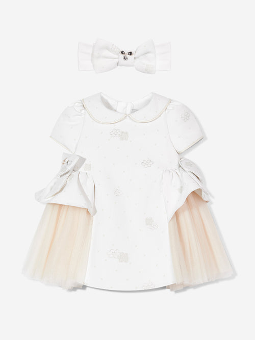 DRESS & Fleur Baby Girls Occasion Dress with Headband in Ivory