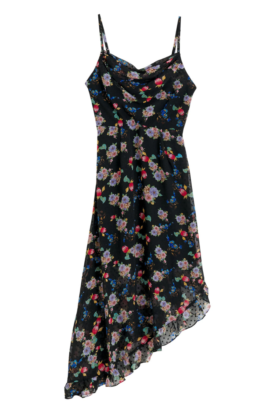 Louche Dina Carpathian Florals Print Asymmetric Strappy Midi Dress