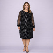 Cocktail Dress with Net Sleeves and Silver Sequins