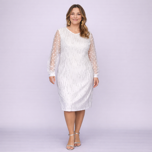 Cocktail Dress with Net Sleeves and Silver Sequins