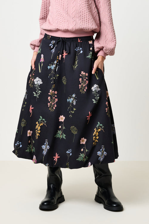 Dixie Flower Press Print Balloon Hem Midi Skirt - Multi