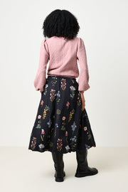 Dixie Flower Press Print Balloon Hem Midi Skirt - Multi