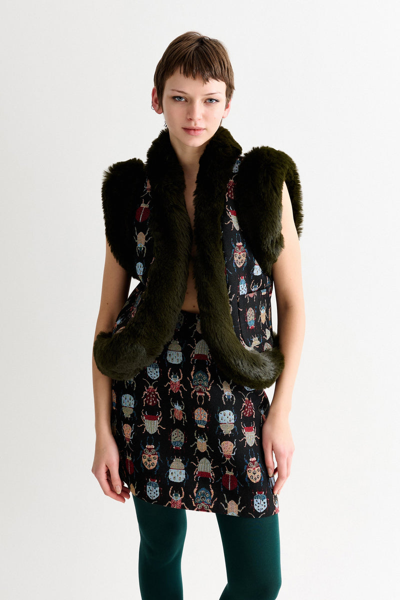 Dominica Beetlejuice Jacquard Faux Fur Trimmed Waistcoat