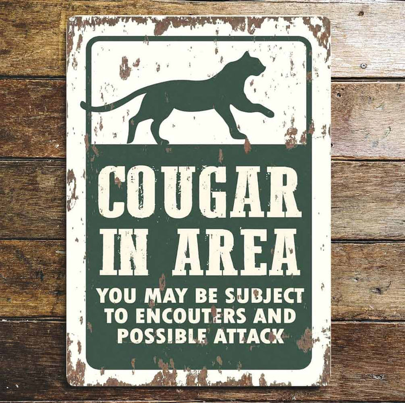 Distressed Effect Cougar In Area Metal Warning Sign