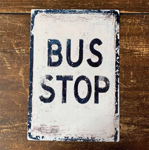 Distressed Effect Metal Vintage Bus Stop Sign