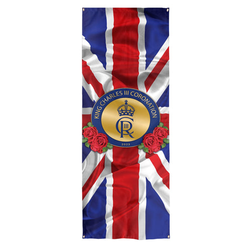 King Charles Coronation - Union Jack - Roses - Door Banner