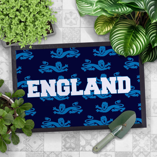 England - Blue Lion Pattern -  Retro Door Mat - 60cm x 40cm