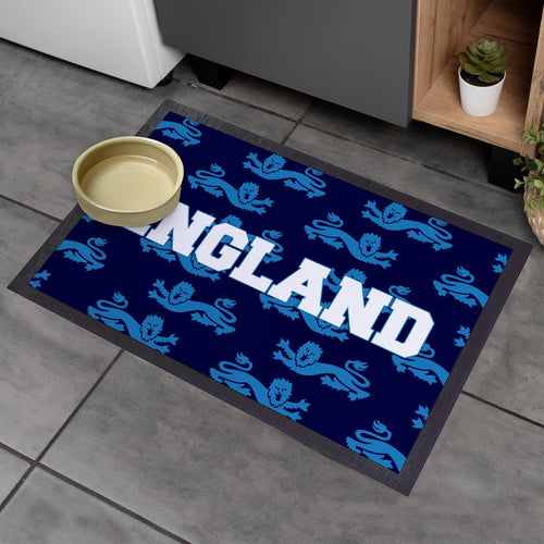 England - Blue Lion Pattern -  Retro Door Mat - 60cm x 40cm