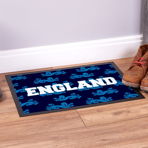 England - Blue Lion Pattern -  Retro Door Mat - 60cm x 40cm