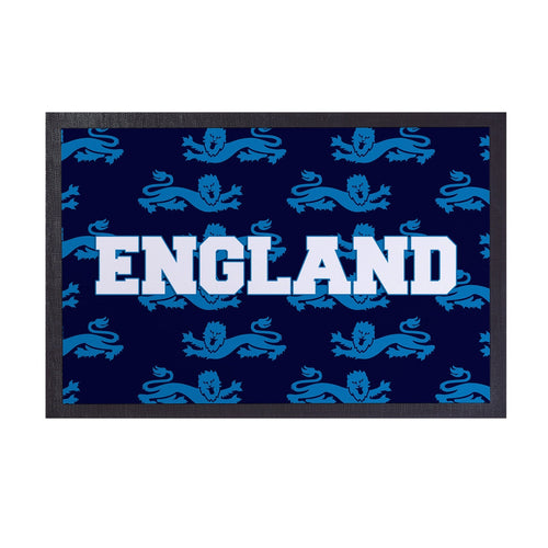 England - Blue Lion Pattern -  Retro Door Mat - 60cm x 40cm