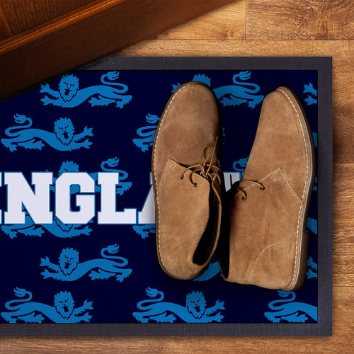 England - Blue Lion Pattern -  Retro Door Mat - 60cm x 40cm