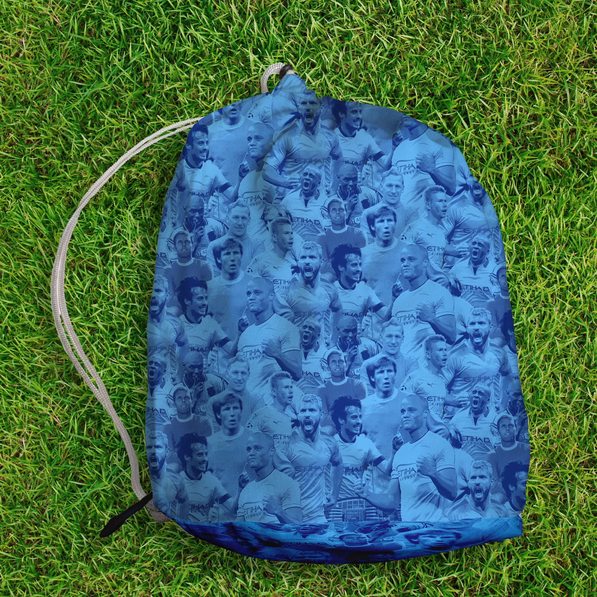Manchester Blue Player Montage - Drawstring Duffle bag