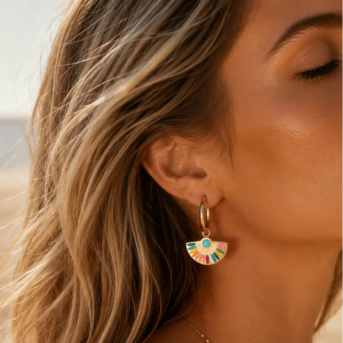 Solara Luxe 18k Gold Plated Fan Hoop Earrings