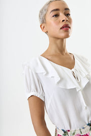 Eloise Moss Crepe Frill Collar Blouse - Off White
