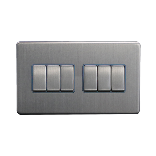 Caradok 6G 2Way 10A Switch Brushed Chrome Grey Insert