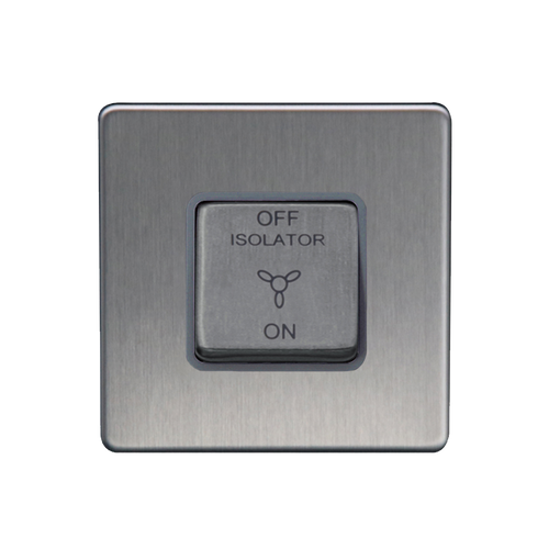 Caradok 3 Pole Fan Isolator Switch Brushed Chrome Grey Insert