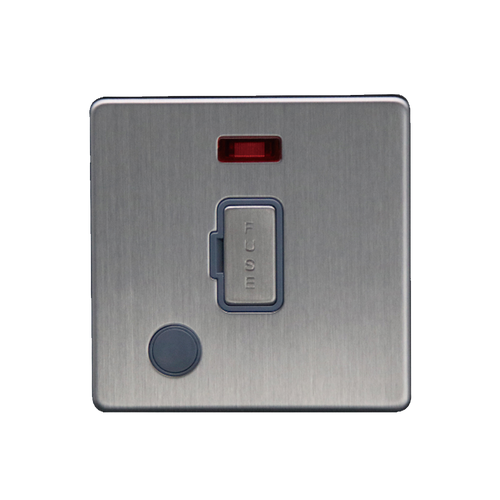 Caradok 13A Unswitched Spur c/w Neon + FO Brushed Chrome Grey Insert