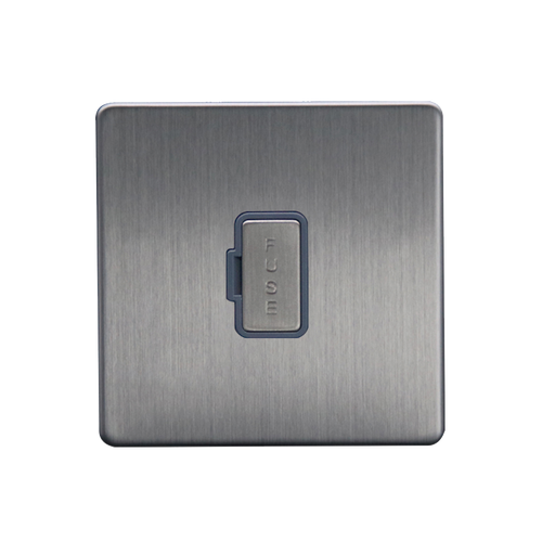 Caradok 13A Unswitched Spur Brushed Chrome Grey Insert