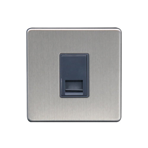 Caradok 1G Master Telephone Socket Brushed Chrome Grey Insert