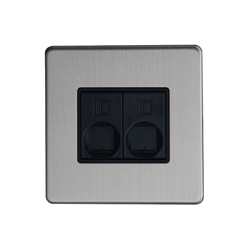 Caradok 2G RJ45 Cat5 Socket Brushed Chrome
