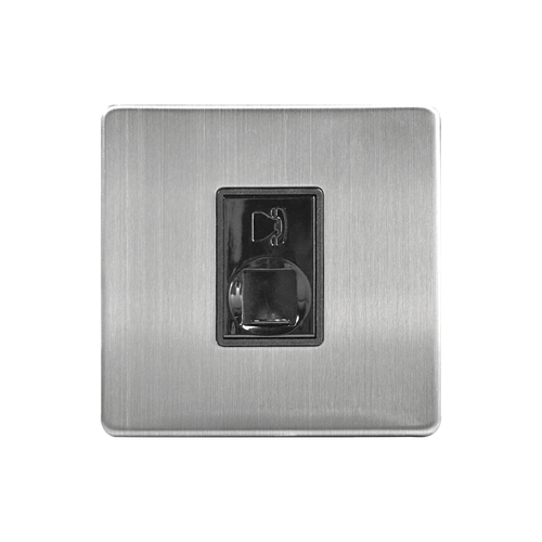 Caradok 1G RJ11 Telephone Point Brushed Chrome Grey Insert