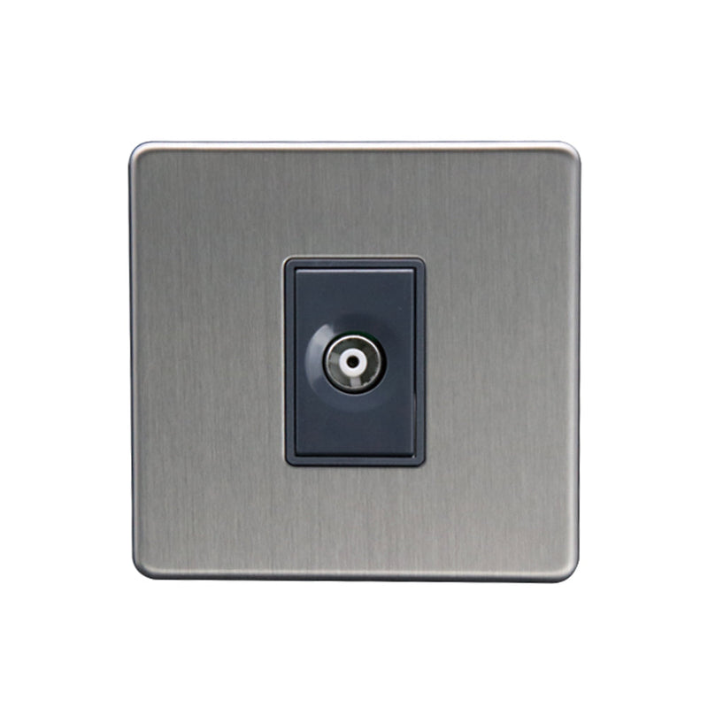 Caradok 1G Isolated Coax Socket Brushed Chrome Grey Insert