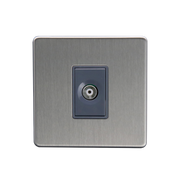 Caradok 1G Isolated Coax Socket + 1 Branch Brushed Chrome Grey Insert