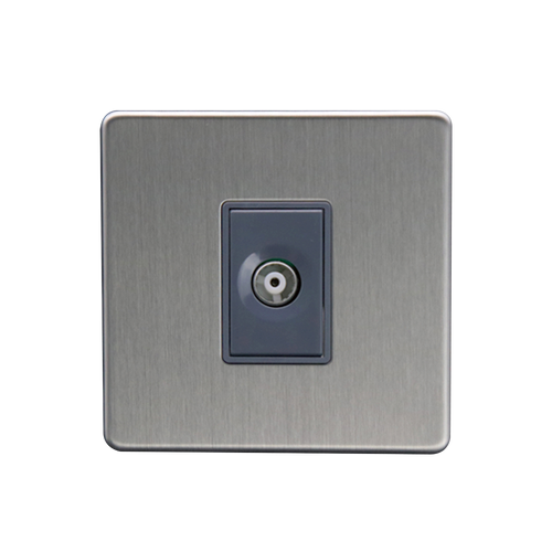 Caradok 1G Isolated Coax Socket + 1 Branch Brushed Chrome Grey Insert