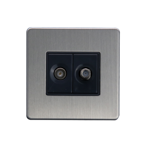 Caradok Satellite Socket + Coax Socket Brushed Chrome