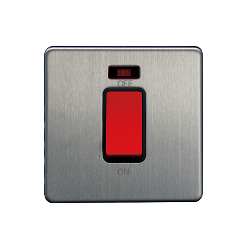 Caradok 1G 45A DP Switch c/w Neon Brushed Chrome