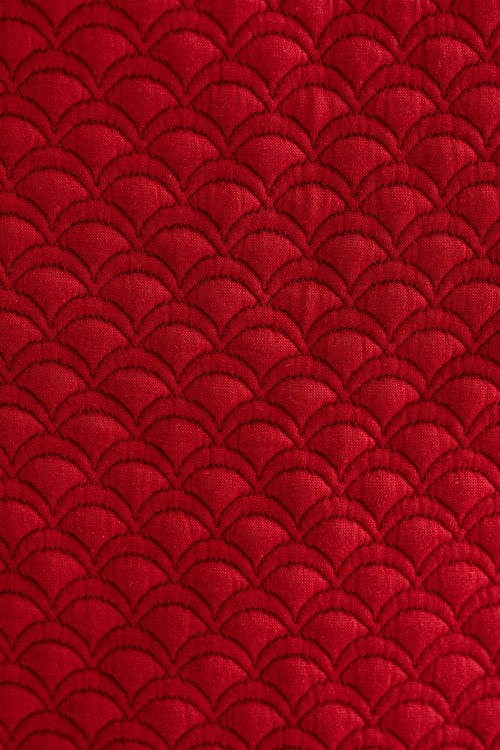 Flory Scallop Quilt Wide Leg Trouser - Wine Red