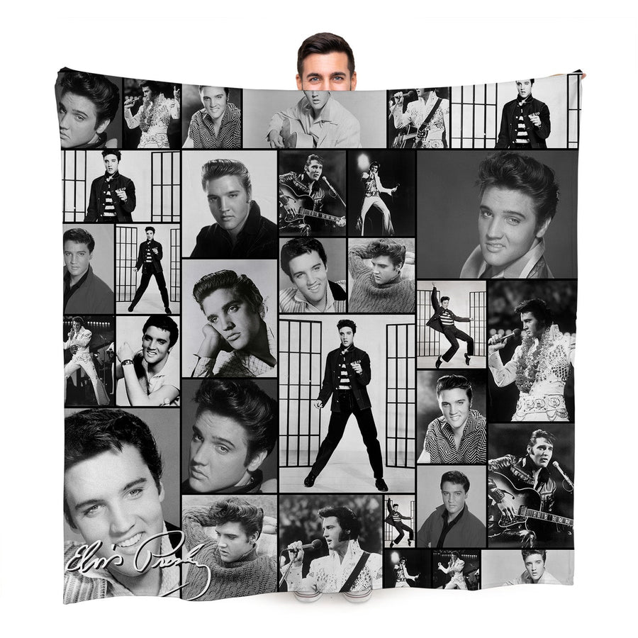 Elvis Montage Celebrity Fleece Throw - 2 Variant Colours - Large Size 150cm x 150cm