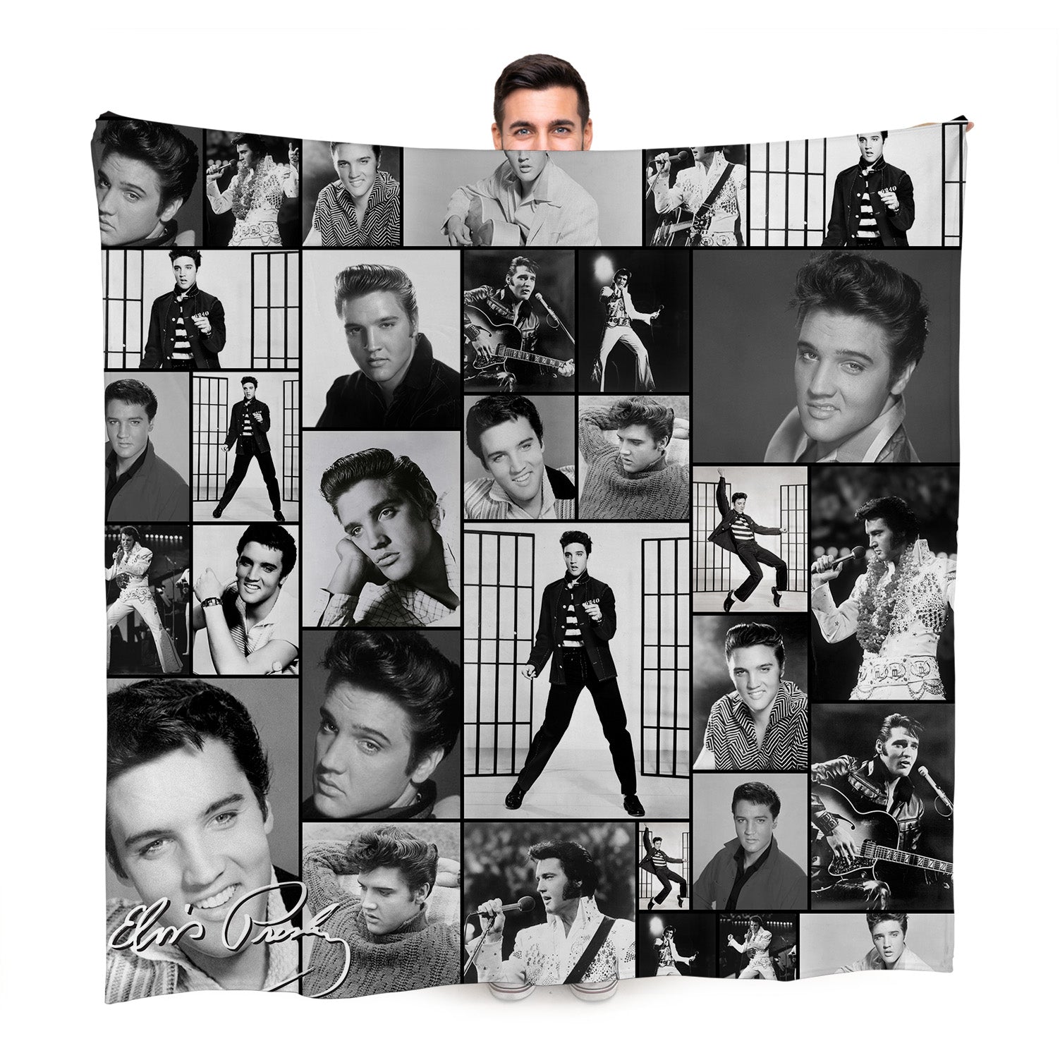 Elvis Montage Celebrity Fleece Throw - 2 Variant Colours - Large Size 150cm x 150cm