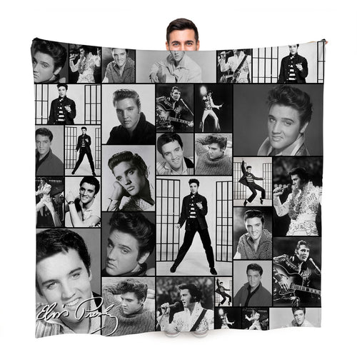 Elvis Montage Celebrity Fleece Throw - 2 Variant Colours - Large Size 150cm x 150cm