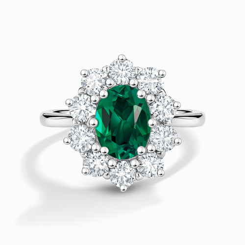 Emerald Halo Engagement Ring in Sterling Silver